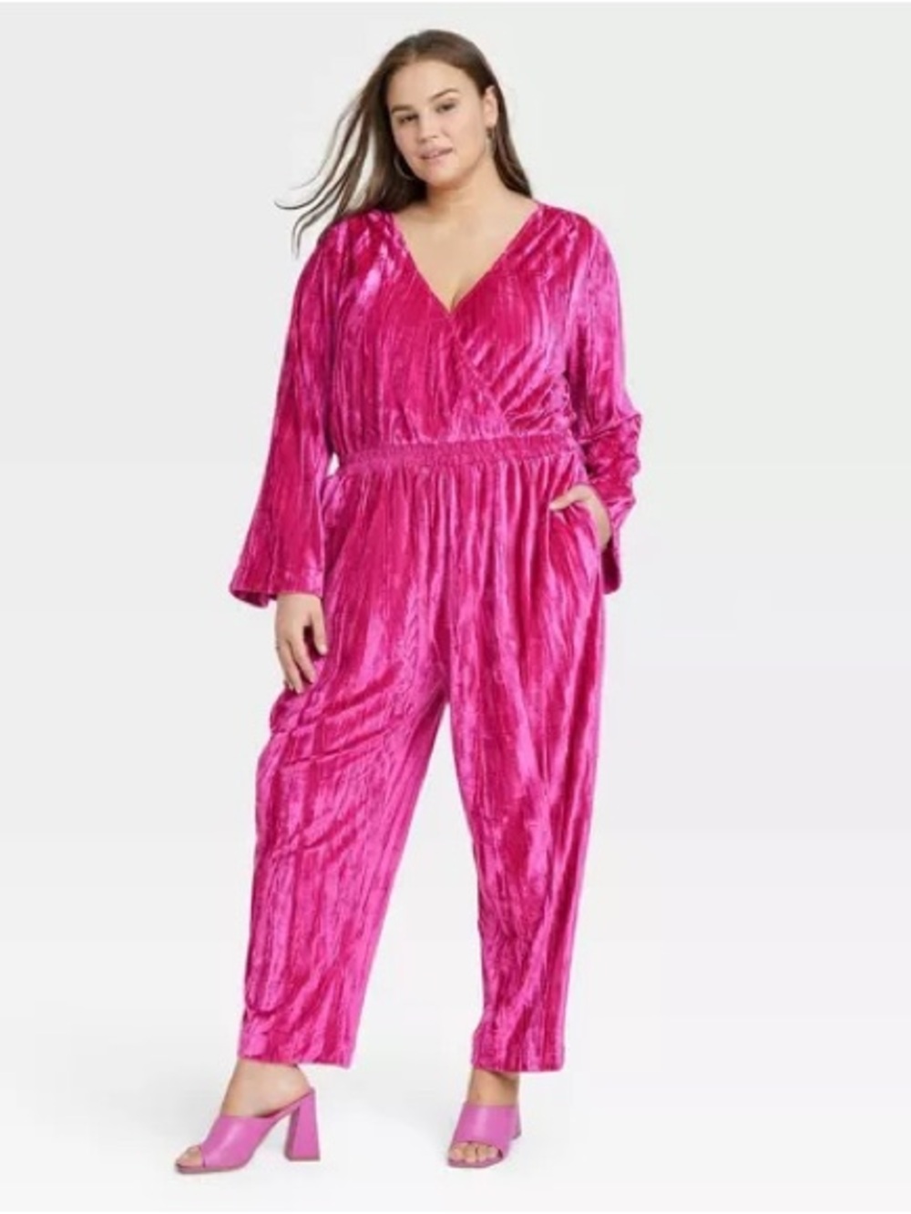 a new day Fuchsia V-Neck Long Sleeve Jumpsuit